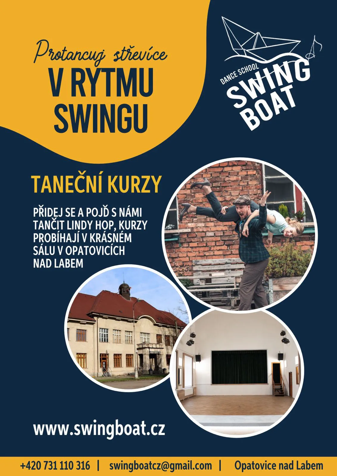 Plakát tanečních kurzů školy Swing Boat